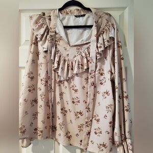 Floral Ruffle Blouse - Beige